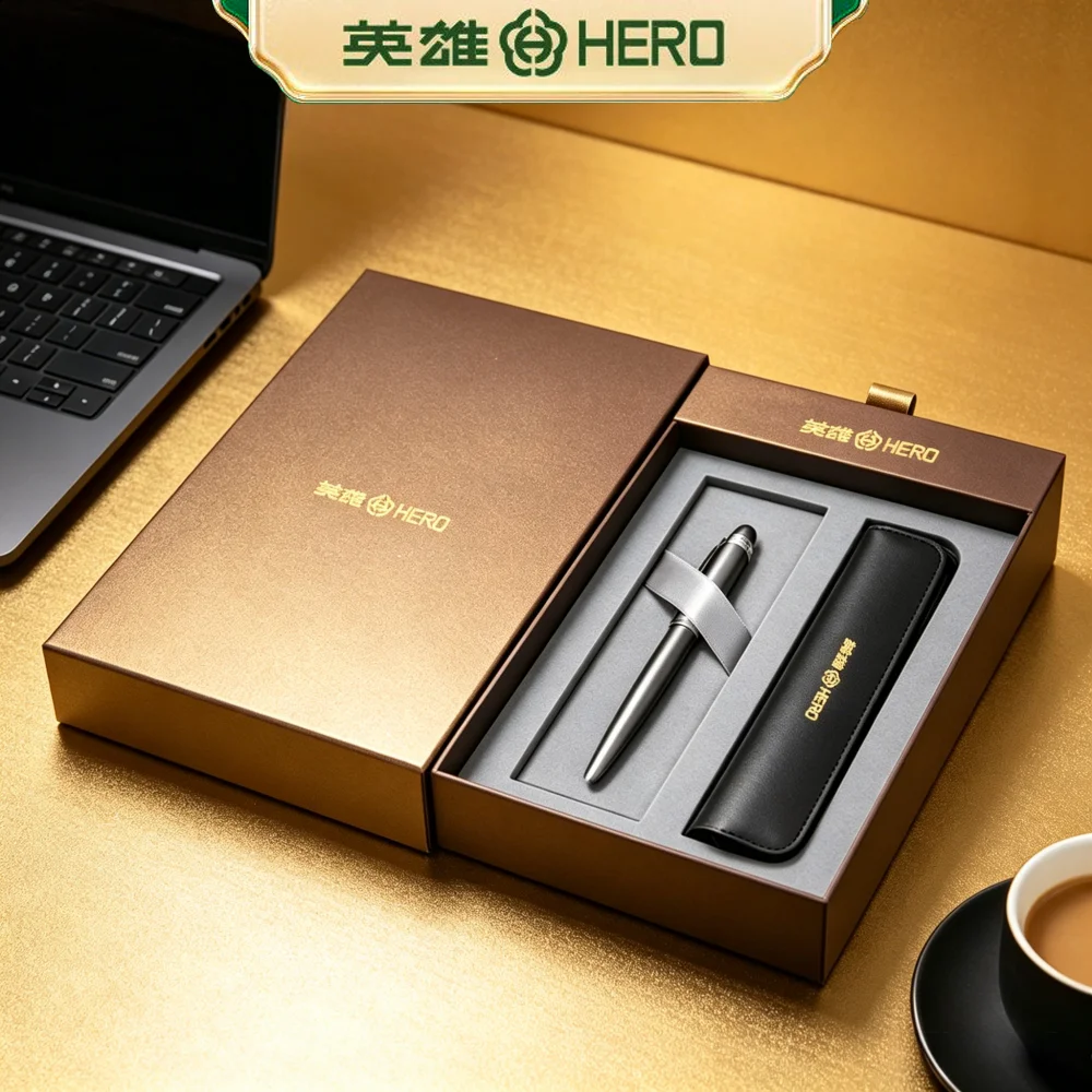 

Набор подарочных ручек Hero 8202 в футляре, роскошная коричневая упаковка, высококачественная офисная ручка для мужчин и руководителей