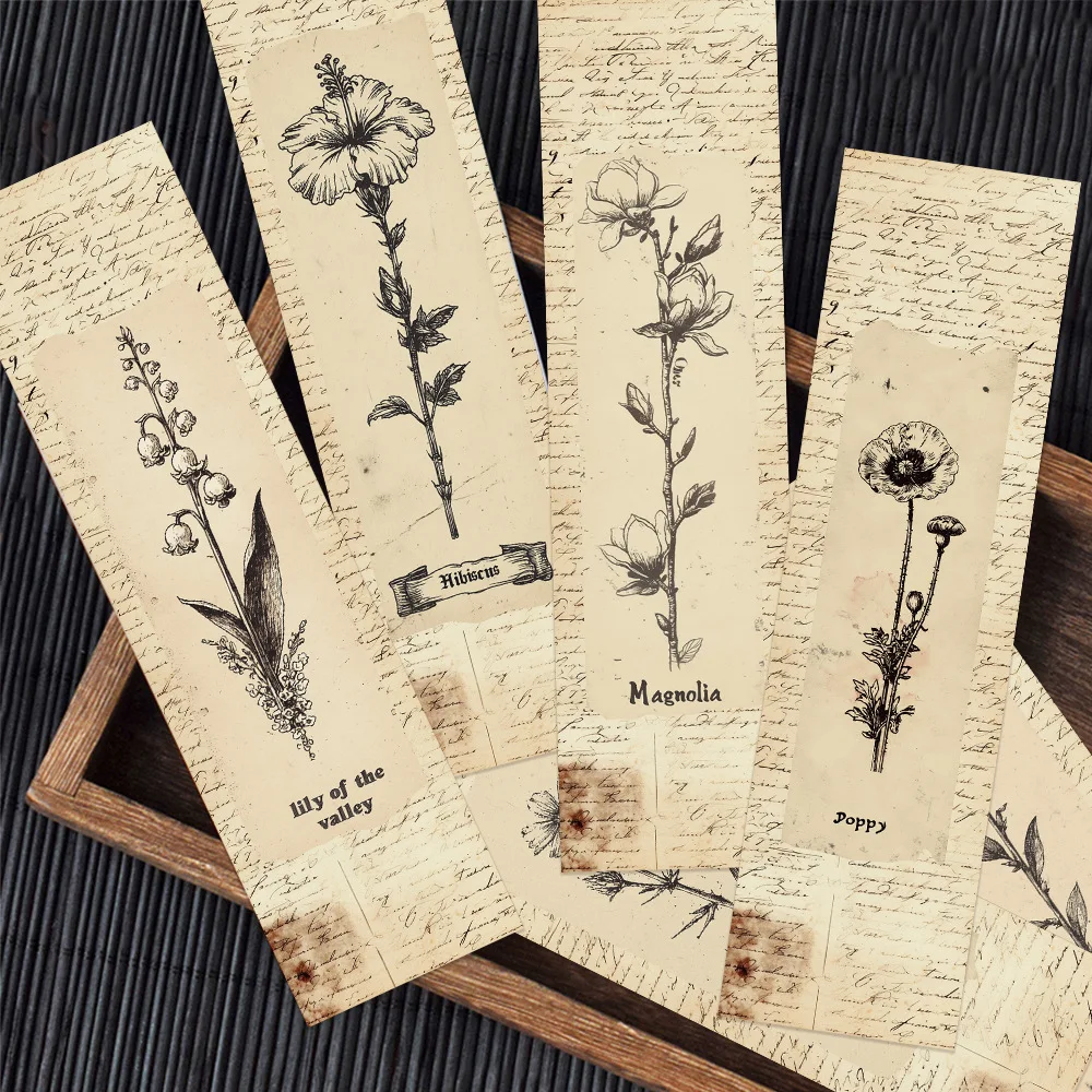 30Pcs Retro Flowers Bookmark Aesthetic Cartoon Personalized Birth Paper DIY Students Readers Page Marking Library Page Marker