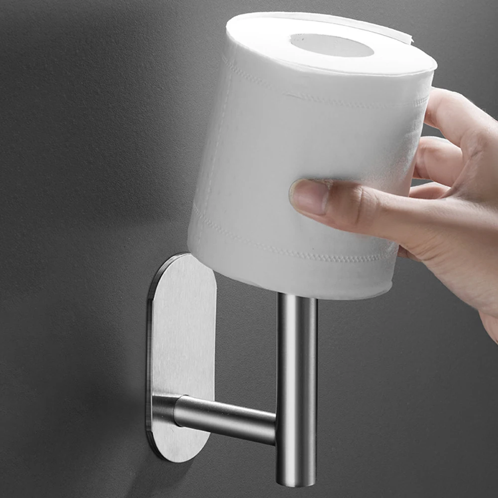 1PC Stainless Steel Roll Paper Holder Kitchen Plastic Wrap Wall Mount No Punch Hat Hanger Toilet Paper Holder Storage Hook image 4