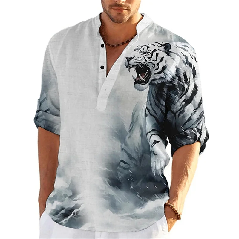 Men\'s shirt animal pattern 3D printing stands out of the outdoor street long -sleeved printed clothing fashion street clothing