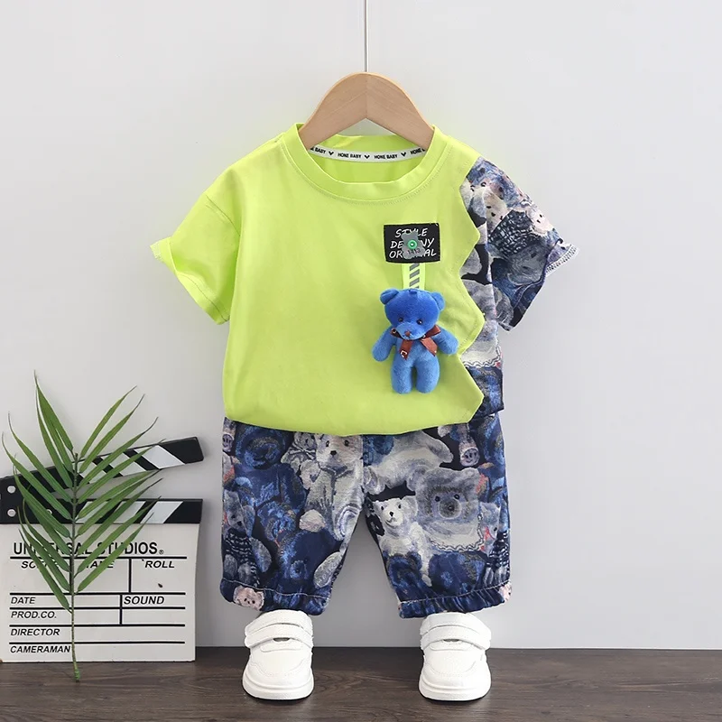 Children Cotton Clothes Summer Baby Boys Cartoon Bear T Shirt Shorts 2Pcs/Sets Infant Kids Fashion Toddler Tracksuits