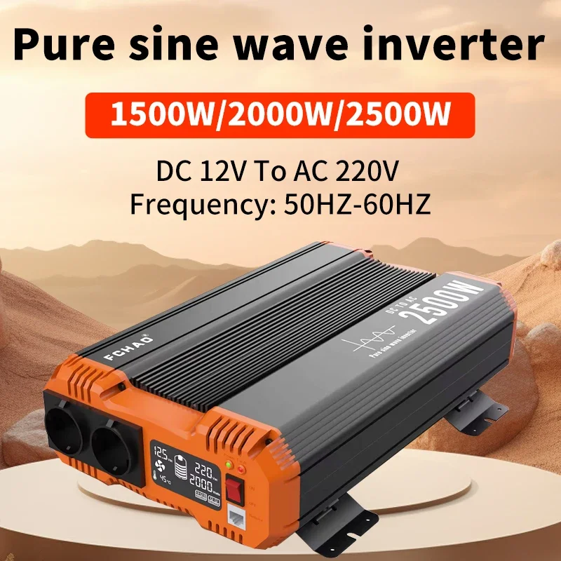 Pure Sine Wave Inverter 1500W 2000W 2500W DC 12v To 220V 230V FCHAO Portable Power Converter For Home Camping And RV LCD Display