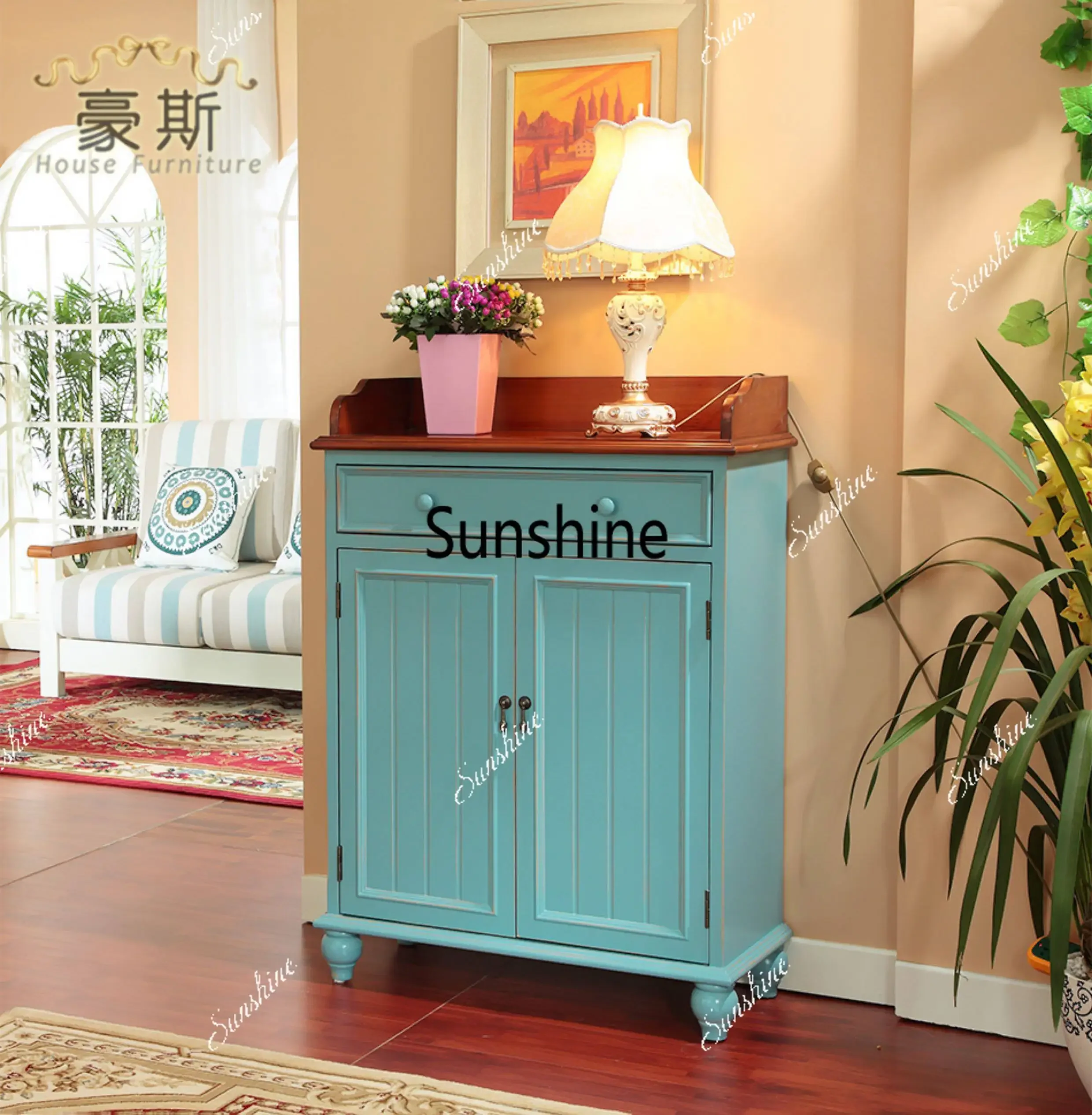 Entrance hall Solid wood shoe cabinet Living room entrance partition Storage painted storage cabinetTJ