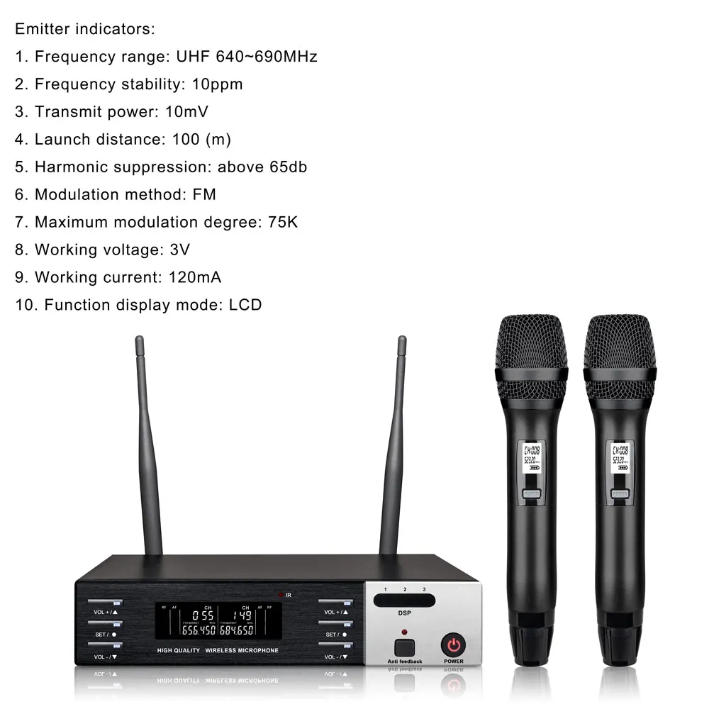 ShennDare 2-канальный профессиональный UHF беспроводной микрофон для дома KTV сценическое представление DSP беспроводной ручной микрофон 640 ~ 690 МГц