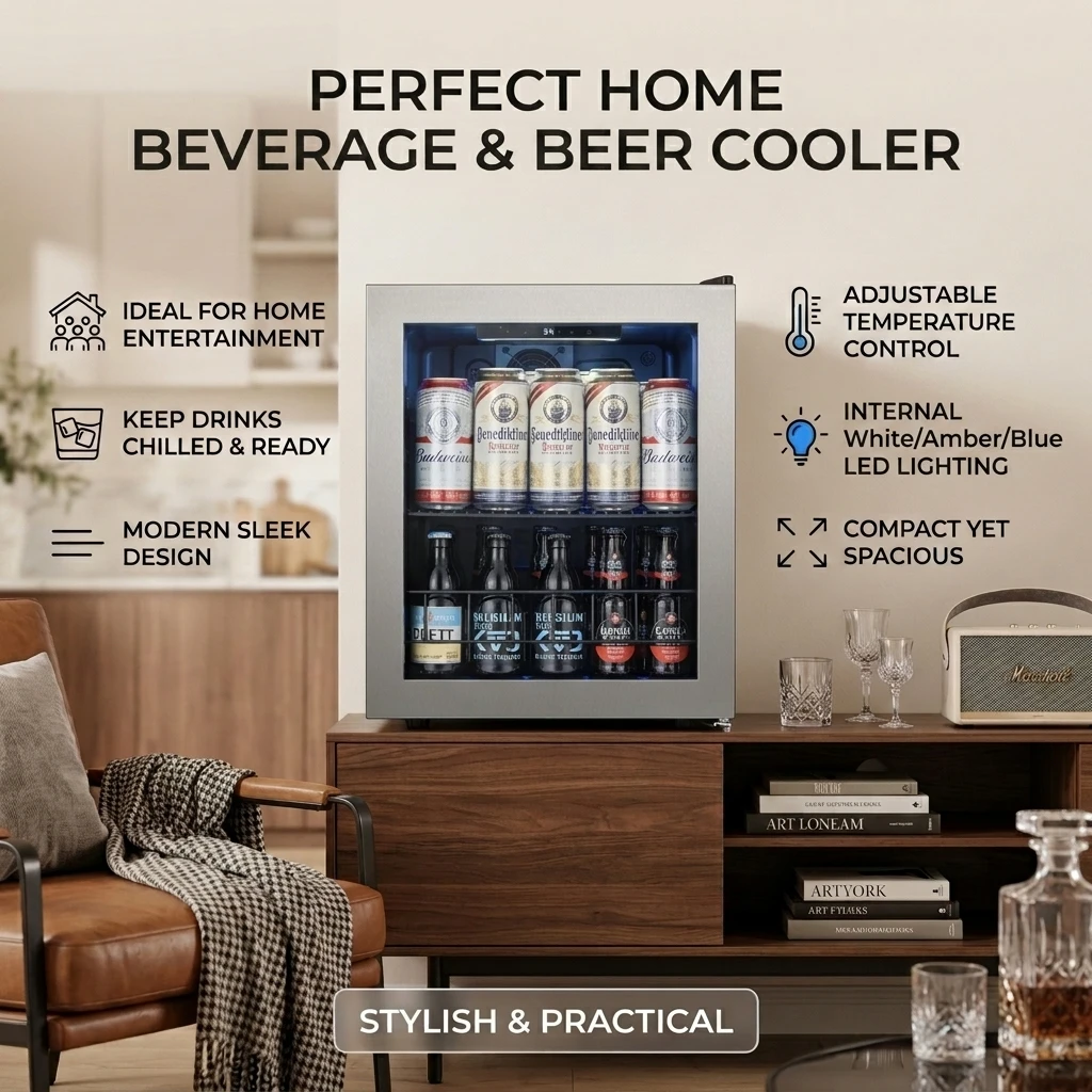 Ca'Lefort Single-Zone Beverage Bar Cooler Electronic Temperature Control Infrared Direct Cooling Beer Display Fridge with Three Color Lighting Lamp