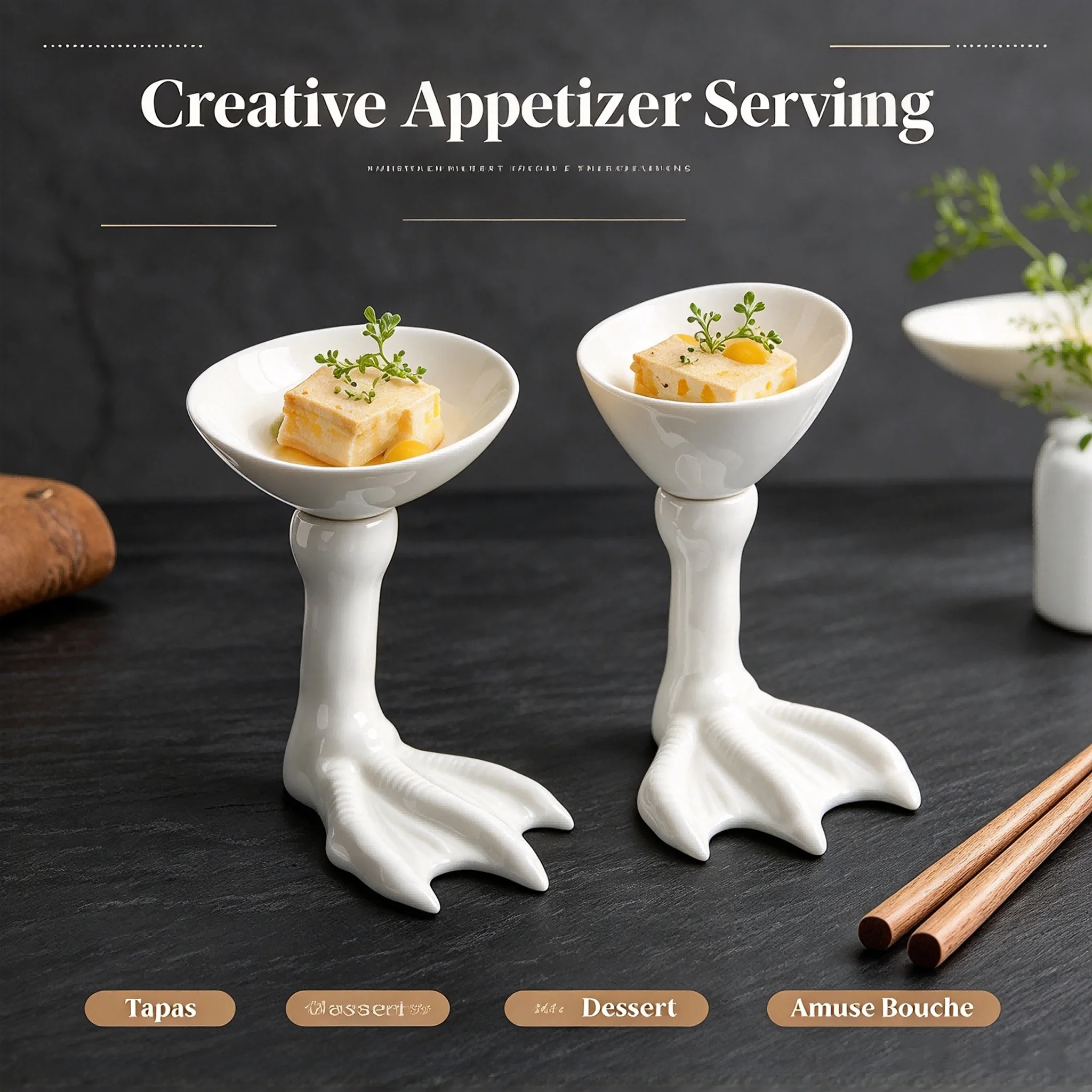 Ceramic Footed Dessert Stand Goose Paw Pedestal Dish Creative Appetizer Plate Western Restaurant Tableware Shallow Deep 2 Styles