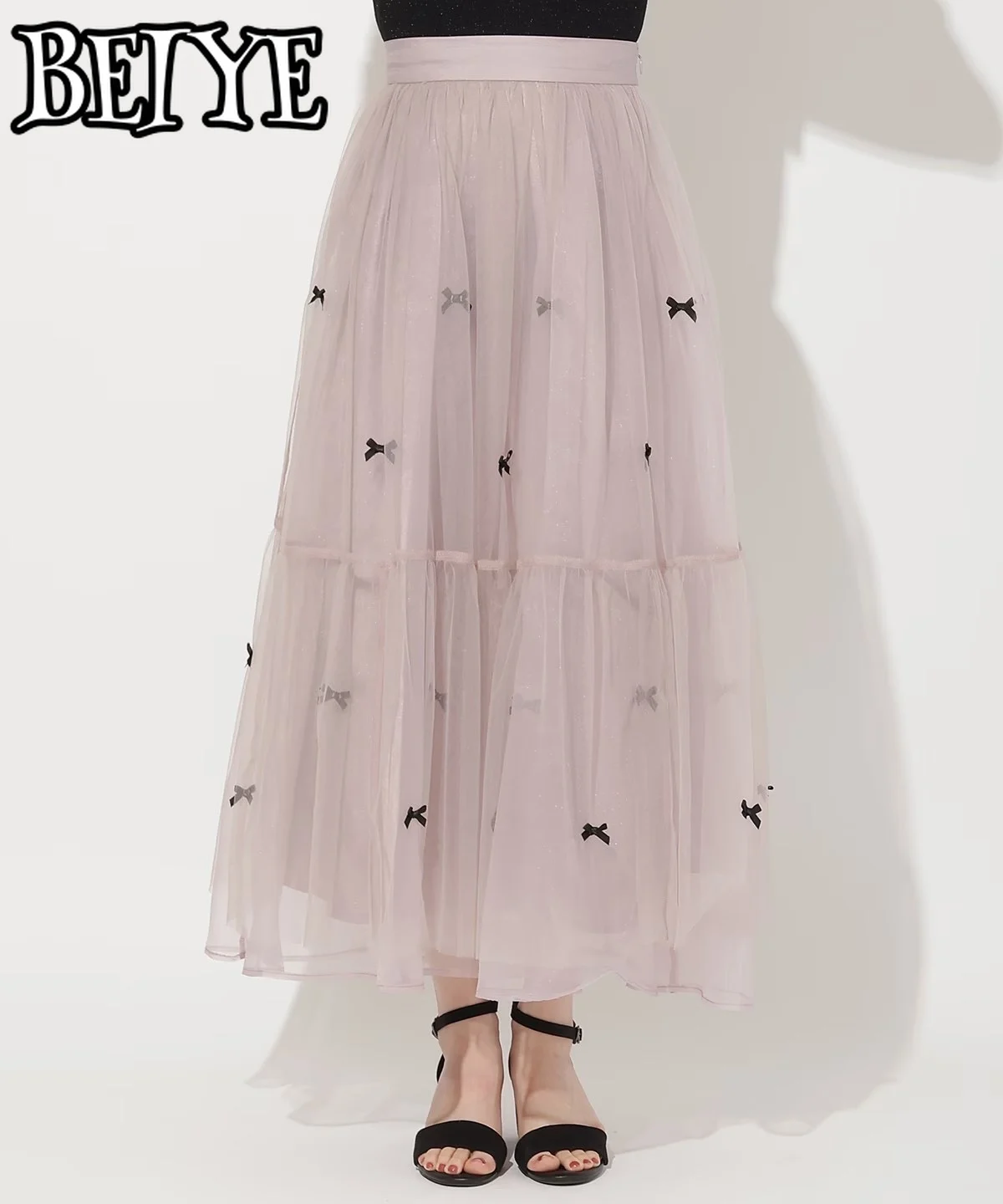 일본 니치 디자인 리본 메쉬 얀 사이드 지퍼 스커트 봄 가을 신상 스윗 큐트 걸즈 하이웨이스트 다용도 롱 스커트