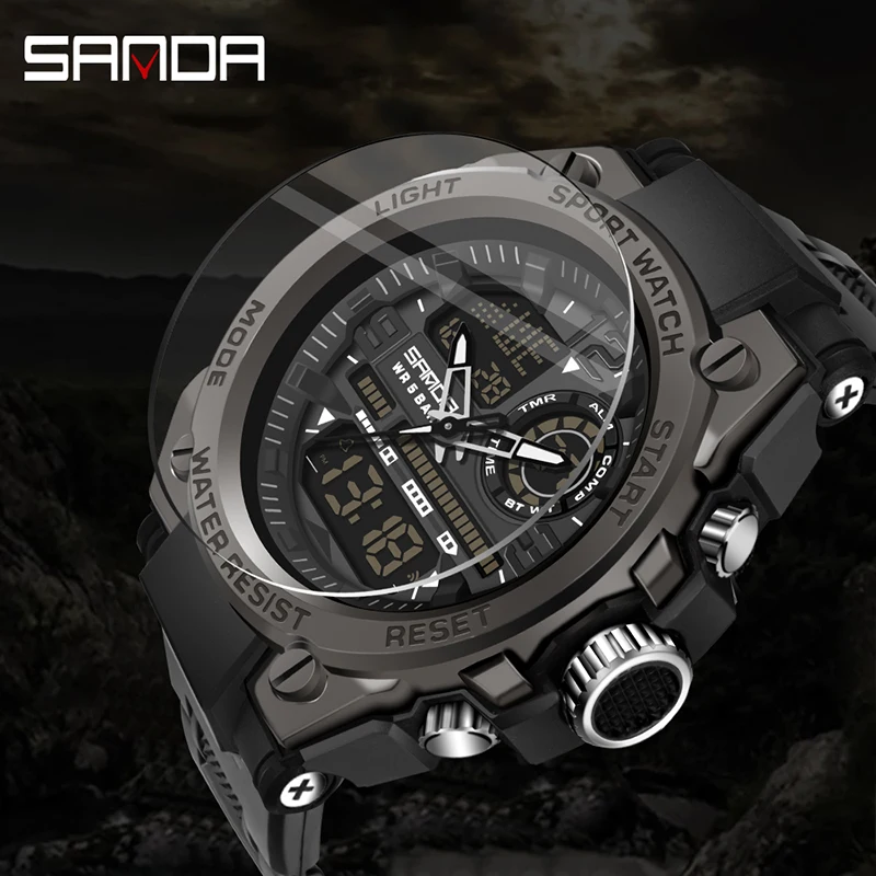 SANDA 6024 Top Brand Men\'s Outdoors Casual Watches 50M Waterproof  Quartz Multifunctional Military Sport  Digital Men Wristwatch