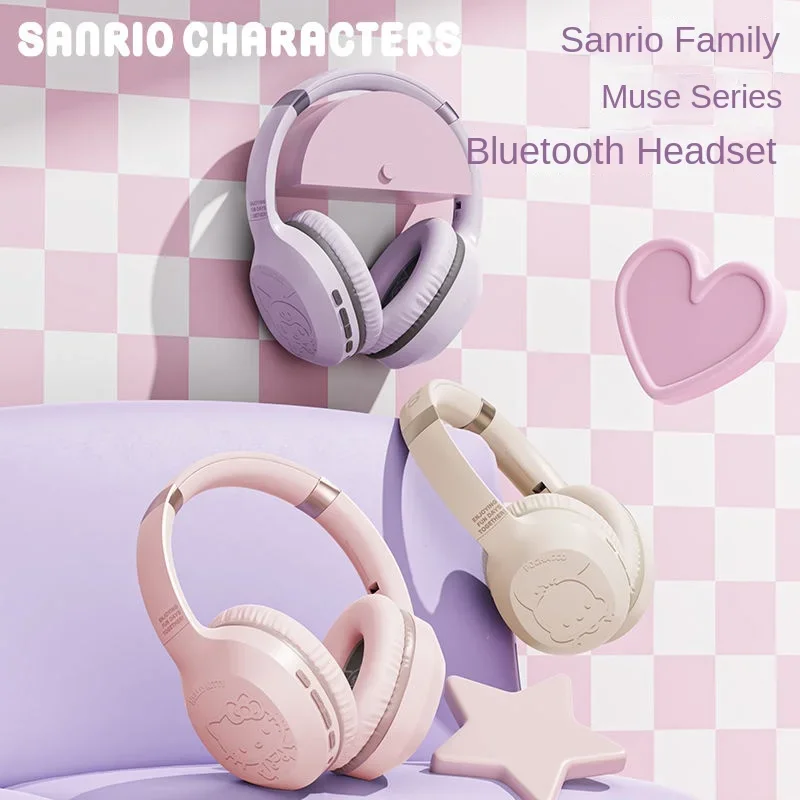 Hello Kitty kuromi Sanrio S05 postać z kreskówki montowany na głowie bezprzewodowy zestaw słuchawkowy Bluetooth kawaii śliczny zestaw słuchawkowy