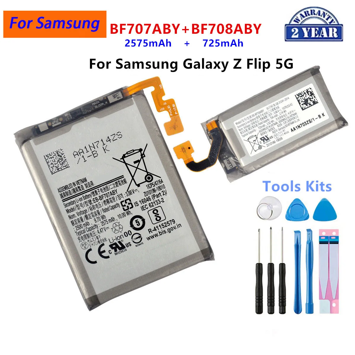 

Brand New EB-BF707ABY EB-BF708ABY Battery For Samsung Galaxy Z Flip 5G GH82-23867A SM-F707U BF707 BF708 Batteries+Tools