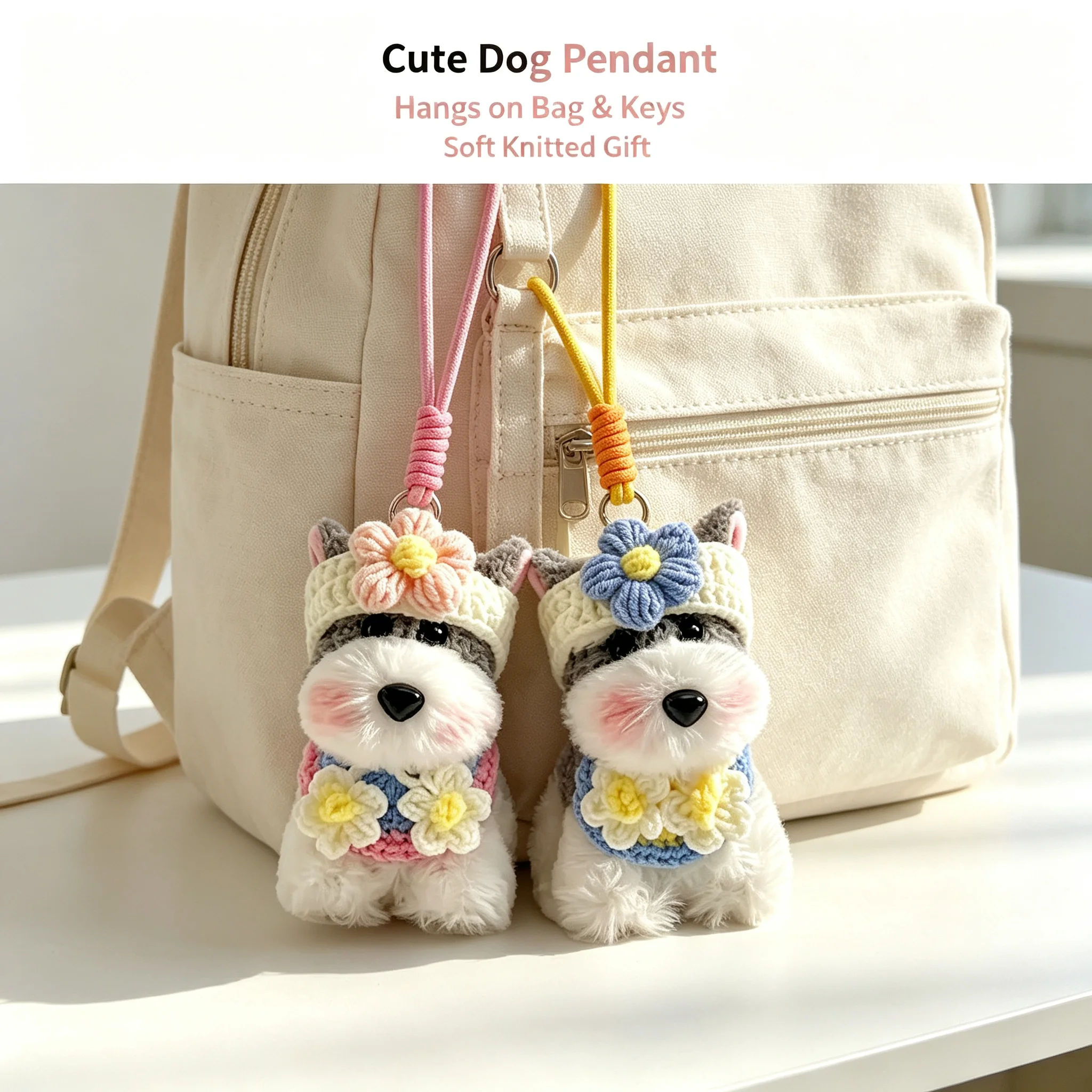 Cute Plush Schnauzer Puppy Bag Charm Kawaii Cartoon Dog Pendant Soft Stuffed Doll Keychain Handbag Backpack Decor Gift
