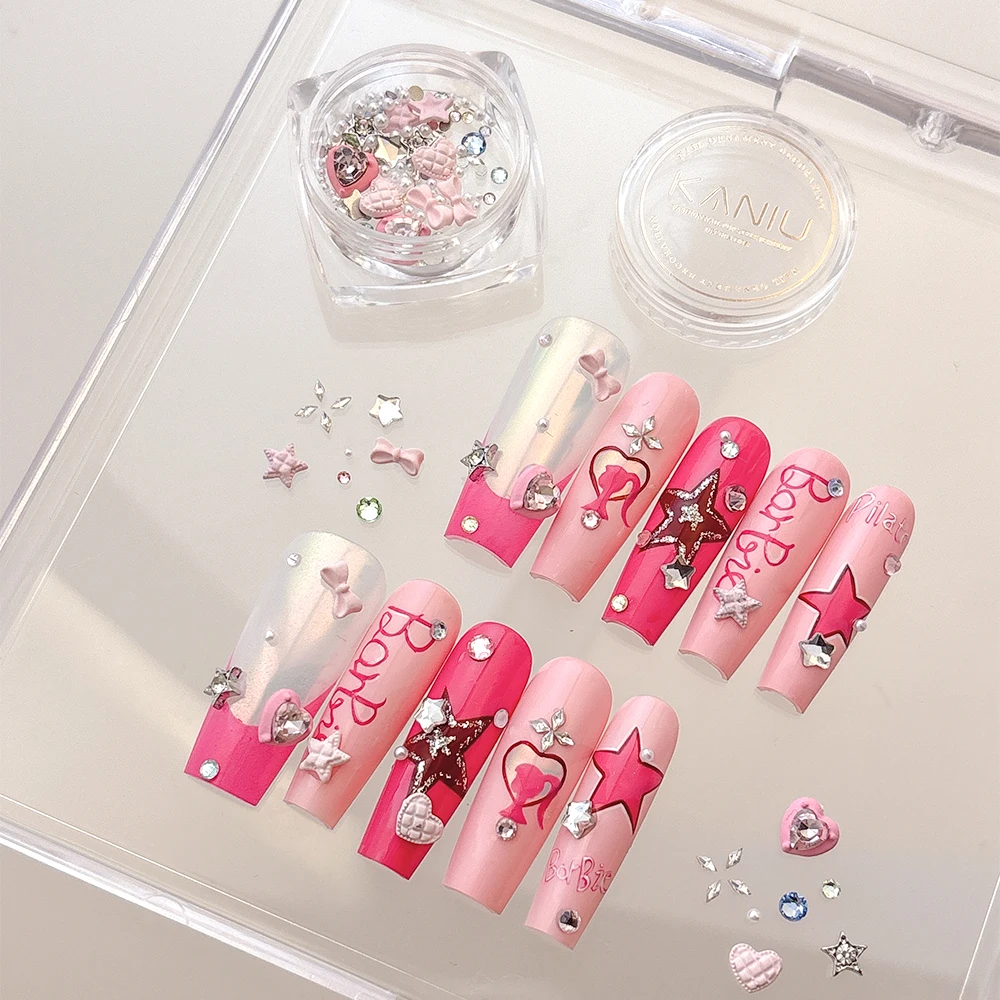 Zircon Nail Art Kit 3D Heart/Star/Bow Rhinestones Crystal Diamonds for Gel Nails Glitter Cat Eye Polish Decor DIY Manicure Set