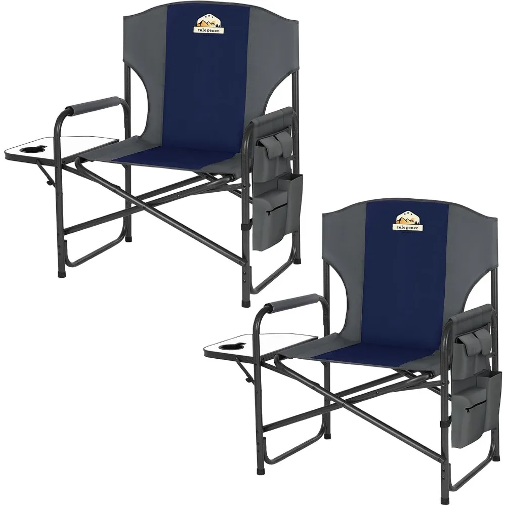 

Oversized Directors Camping Chair Set of 2 Support 600 LBS, Heavy Duty Folding Outdoor Chairs with Detachable Side Pocket and Ad