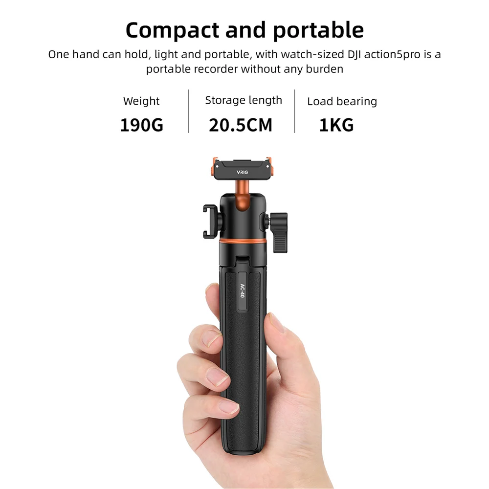 VRIG Magnetic Tripod for DJI Osmo Action 6 5 4 3 Adjustable Selfie Stick Stand Action Camera Accessories w 360 BallHead&ColdShoe
