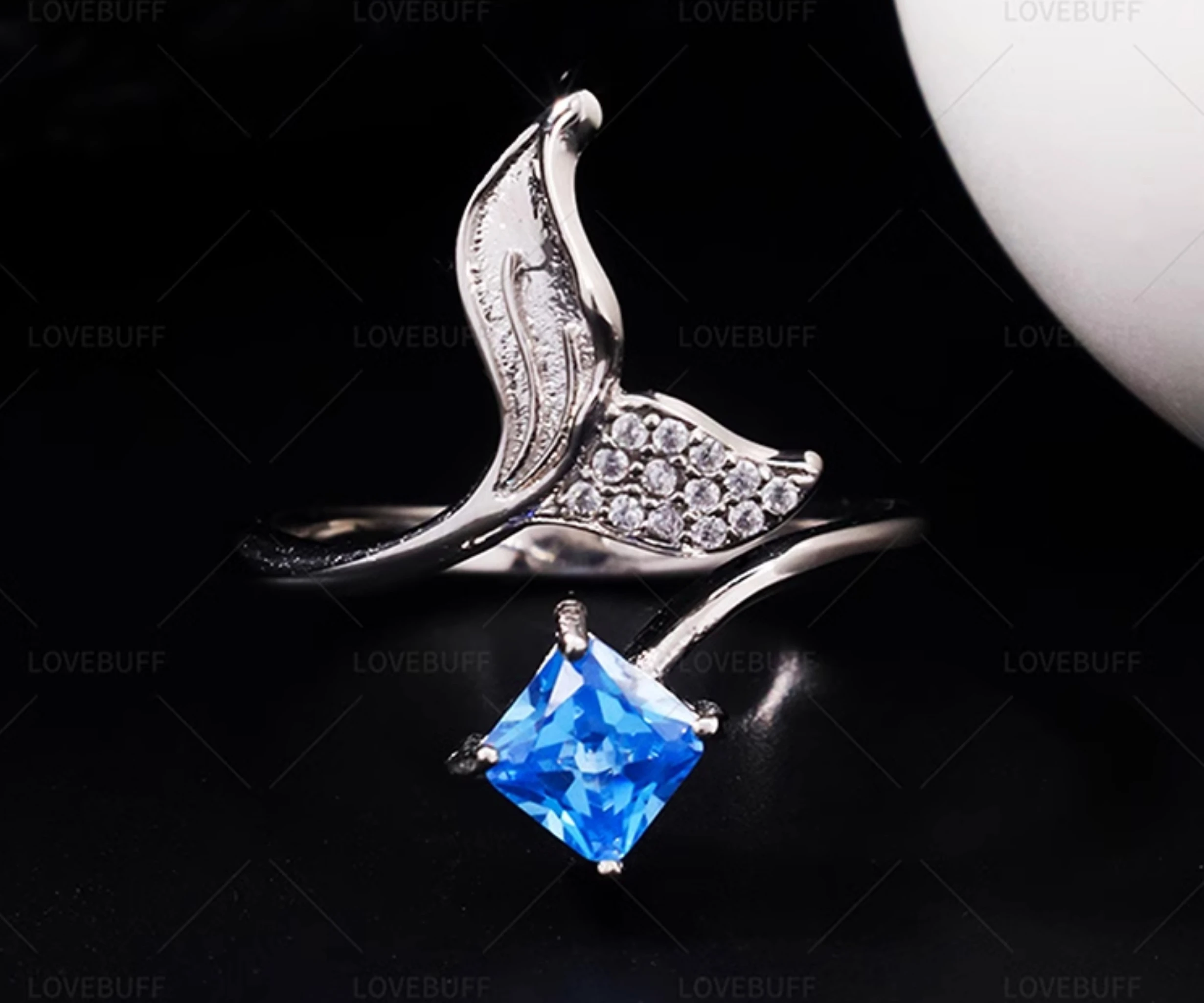 Love and deepspace  Cospaly Fashion Fishtail Ring Accessories 925 Silver sea blue zircon Gift  Anime