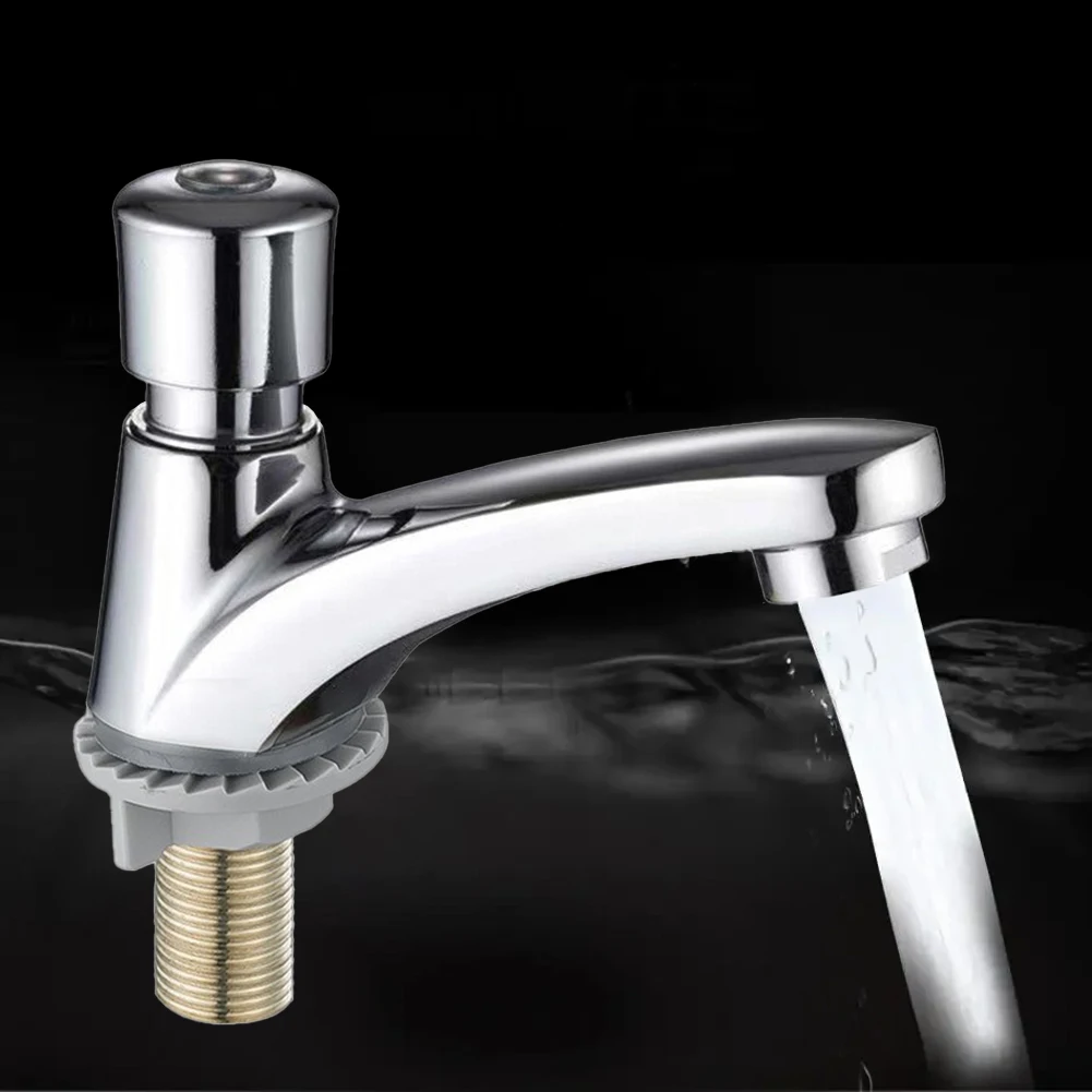 Touch Press  Bathroom Basin Faucets Public Bathroom Time Delay Faucet Chrome Plated Self Closing Water  Saving Toilet Faucet Tap