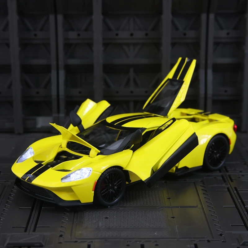 Simulación 1:24, modelo de coche de aleación Ford GT, puertas y capó de motor, el maletero se puede abrir con sonido y luz, regalo de coche deportivo