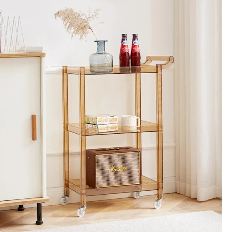 Portable Kitchen Cart Nordic Transparent Acrylic Storage Shelf Mobile Hand Cart for Living Room Sofa Side Table