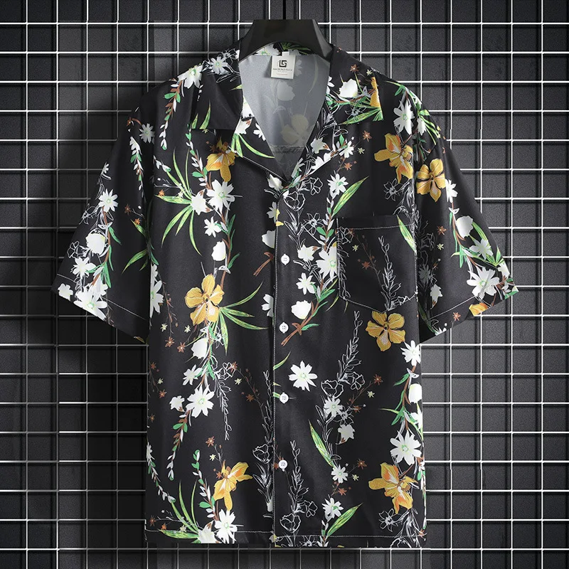 

Harajuku flower leaf coconut tree 3D Print Single Breasted shirt Casual Women Blouse Short Sleeve Summer Flip collar shirts