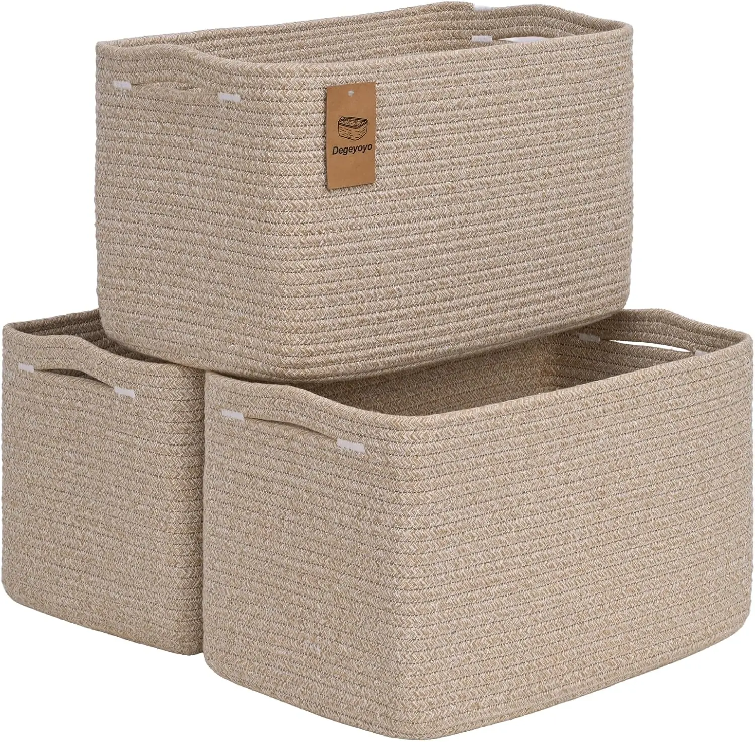 

3-Pack Woven Storage Baskets, Brown Organizer for Shelf, Towel, Toy, Book & Closet - 15x10x9 Inches