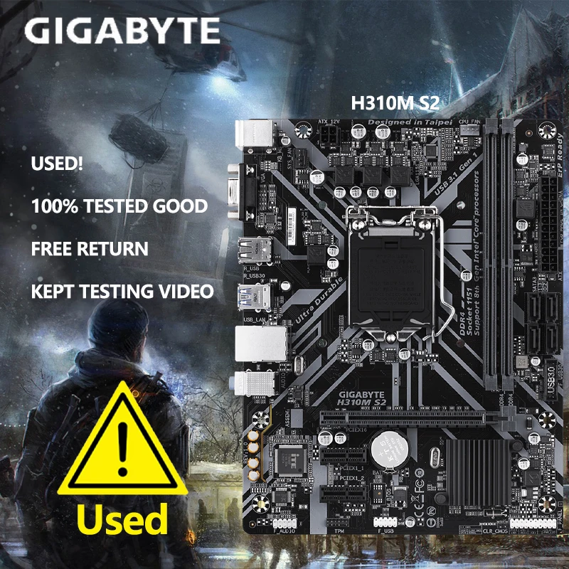 중고 GIGABYTE H310M S2 마더보드, H310 LGA1151, 2 * DDR4 32G HDMI 및 DP M-ATX 테스트 완료, 중고 RMB 