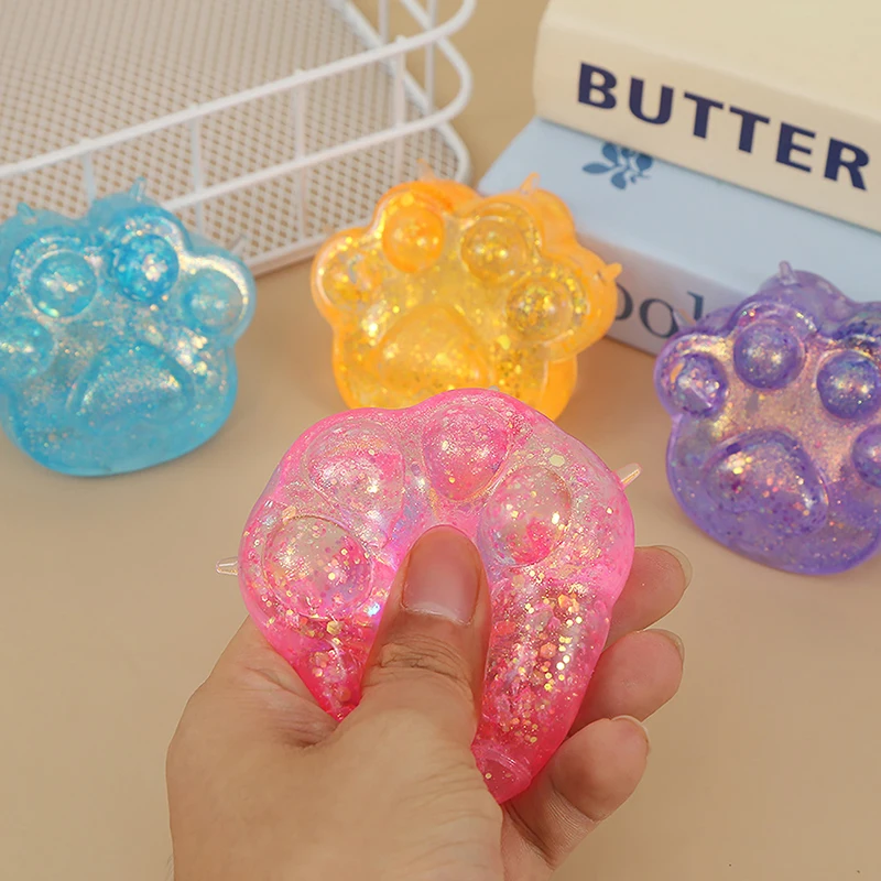 1Pcs Kids Anti-stress Soft TPR Slow Rebound Sequins Pinch Toy Stress Relief Elastic Squeezing Colored Cat Paw Decompression Toys