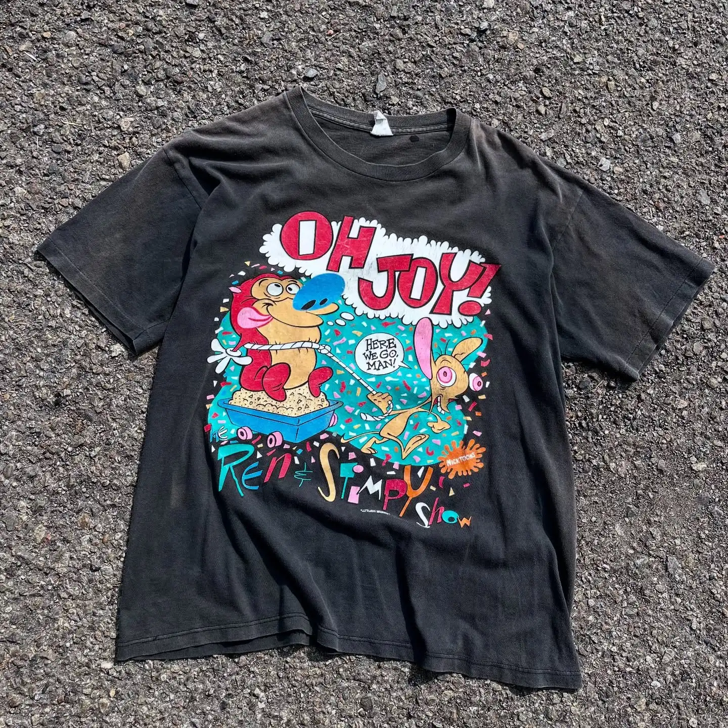 90s American Retro Cartoon High Saturation Graffiti Couple Short Sleeve T-Shirt Black Skin-friendly Breathable Cotton round Neck