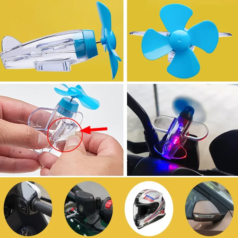 Motorcycle Propeller Bicycle Motorbike Handlebar Decoration Wind Powered LED Airplane Rearview Mirror  Cycling Riding Accessorie