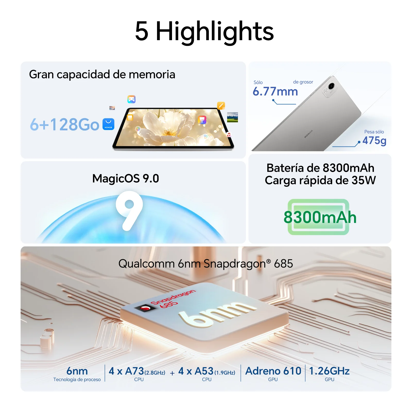 Tablet HONOR Pad X9a con Qualcomm Snapdragon 685, WIFI, Pantalla HONOR Fullview de 11.5 Pulgadas y 120Hz 2.5K, Batería de 8300mAh, Versión Global 7