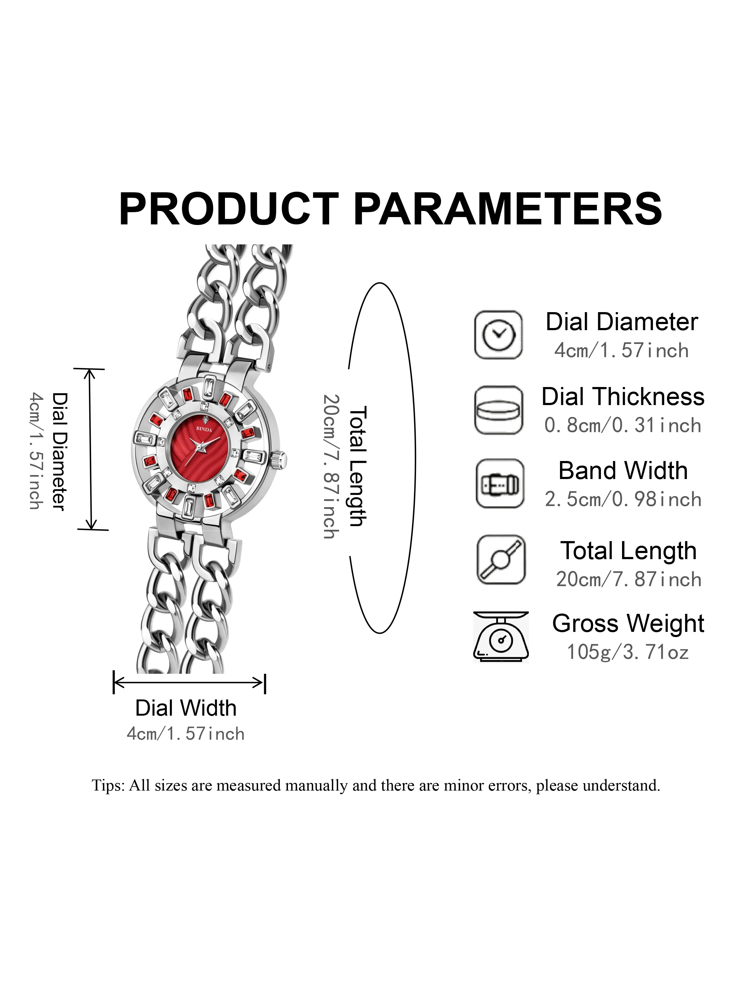 【Binda】قطعة واحدة من سوار كوارتز نسائي - حزام سلسلة ذهبية، مينا كريستال منقوش ثلاثي الأبعاد، ساعة عصرية فاخرة مع صندوق هدايا