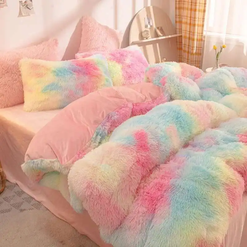 

Mink Fur Four Piece Set Winter Plush Duvet Cover Pillowcase Crystal Plush Bed Sheet Milk Plush Set Wholesale Luxury duvet cover