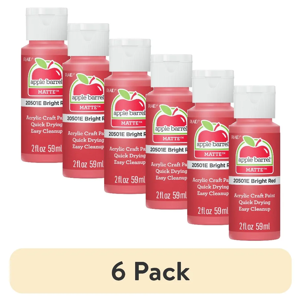 Acrylic Craft Paint Matte Finish Bright Red 2 Fl Oz Bottle for Artists DIY Painting Model Hobby Decoration Supplies Set of 6 Pack