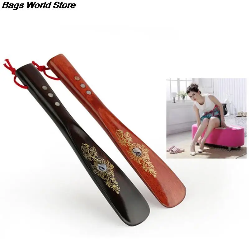 22cm Wooden Shoe Horn Shoe Durable Handle Shoehorn  Accessories Shoe Horns Aid Stick Remover Tool Random Color