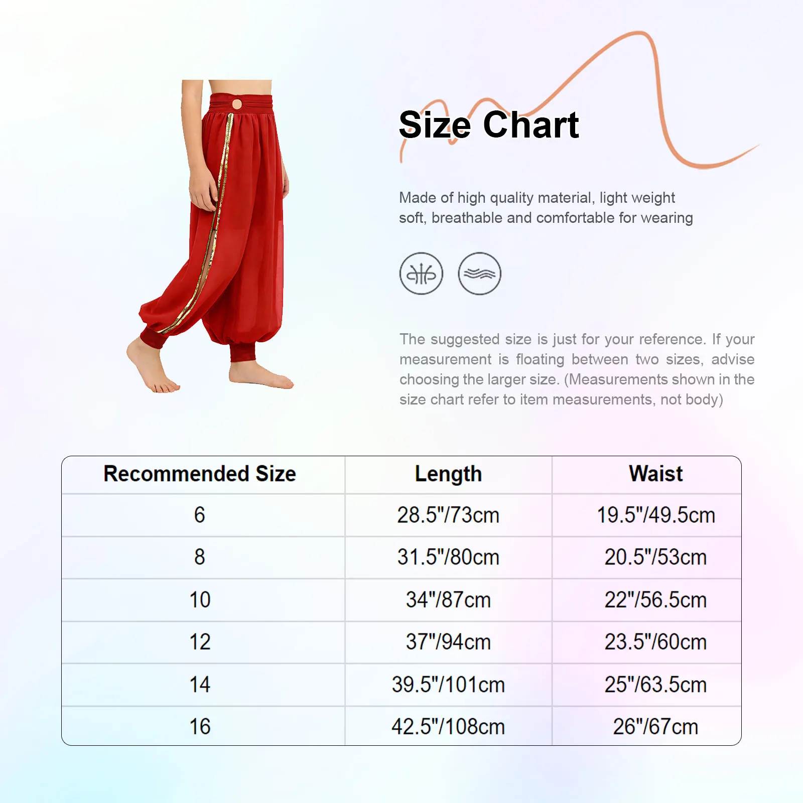 Spodnie do tańca brzucha dla dziewczynek, bloomersy, kostium na Halloween, imprezę tematyczną, karnawał, szyfonowe spodnie z marszczonym pasem z O-ringiem i rozcięciem z boku.