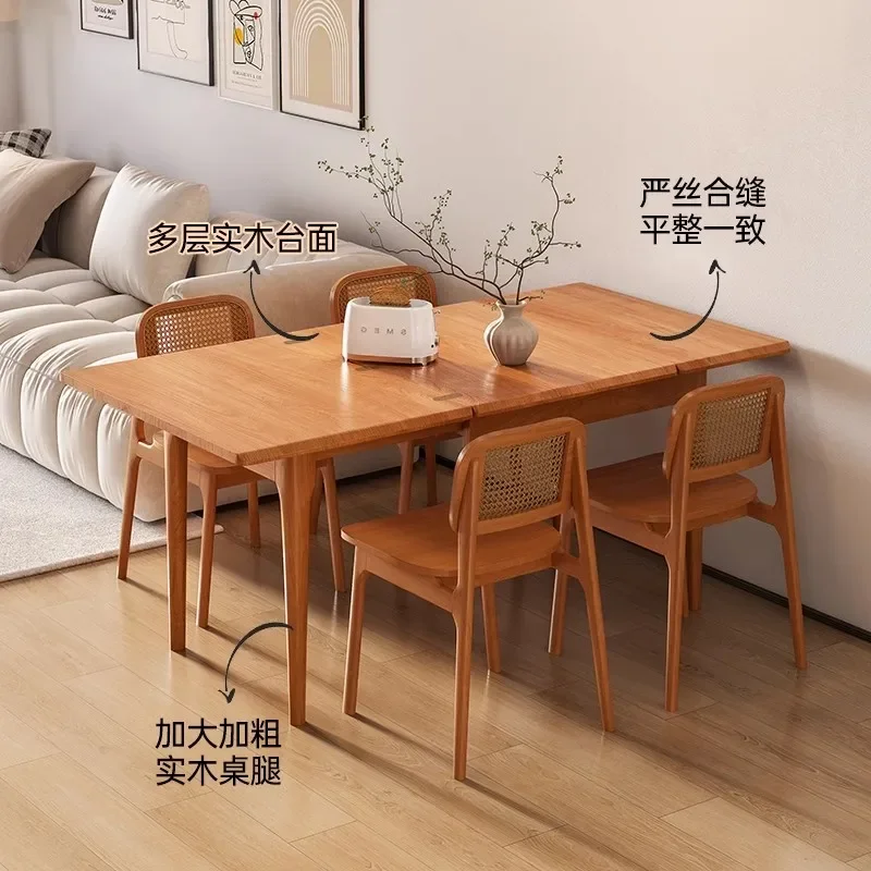 Folding dining table household small apartment solid wood dining table and chairs are simple