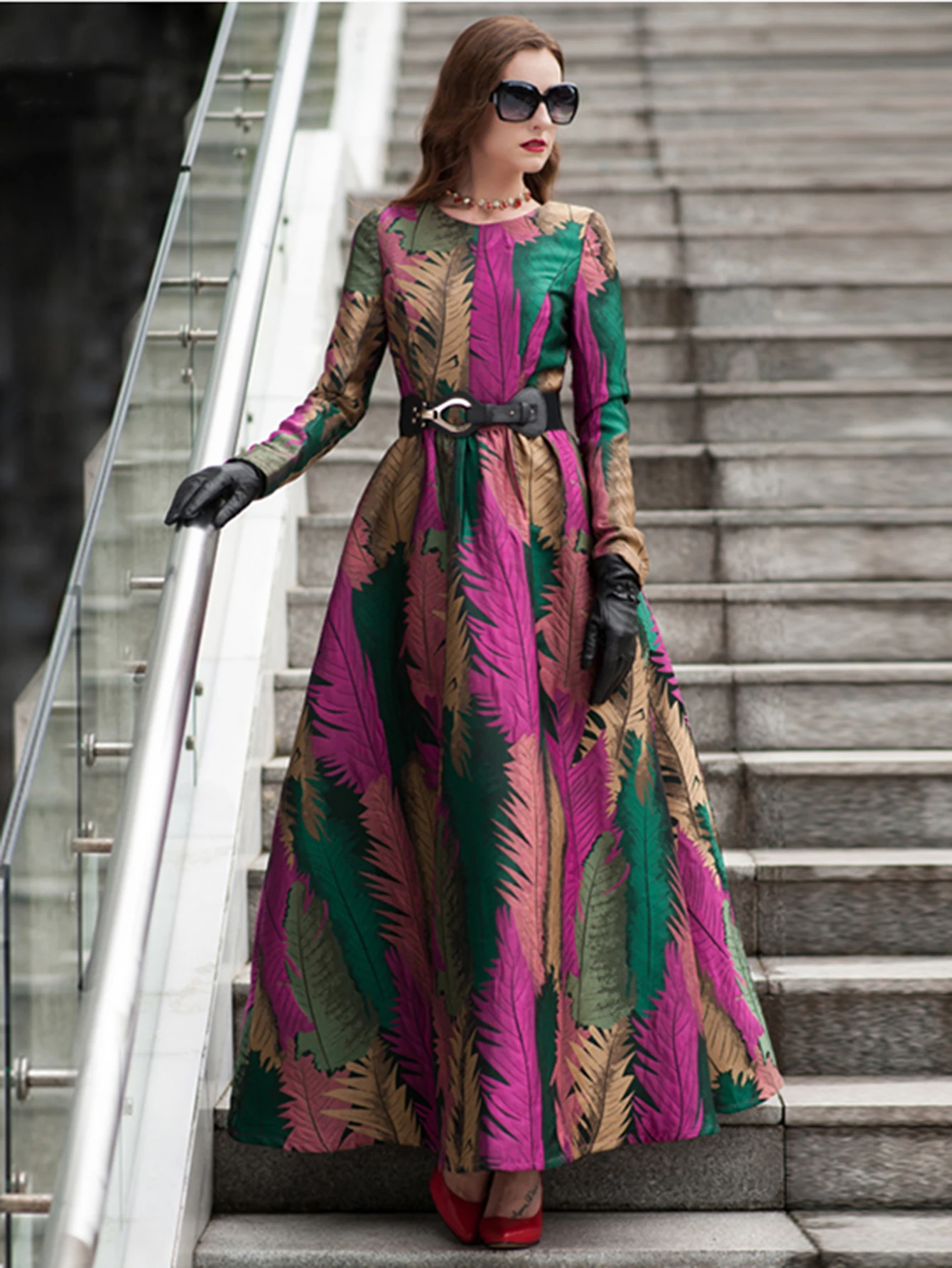 Luxe dames jacquard lange maxi-jurk feestavondjurken bloemen vintage nieuwe herfst winter dameskleding voor evenementen