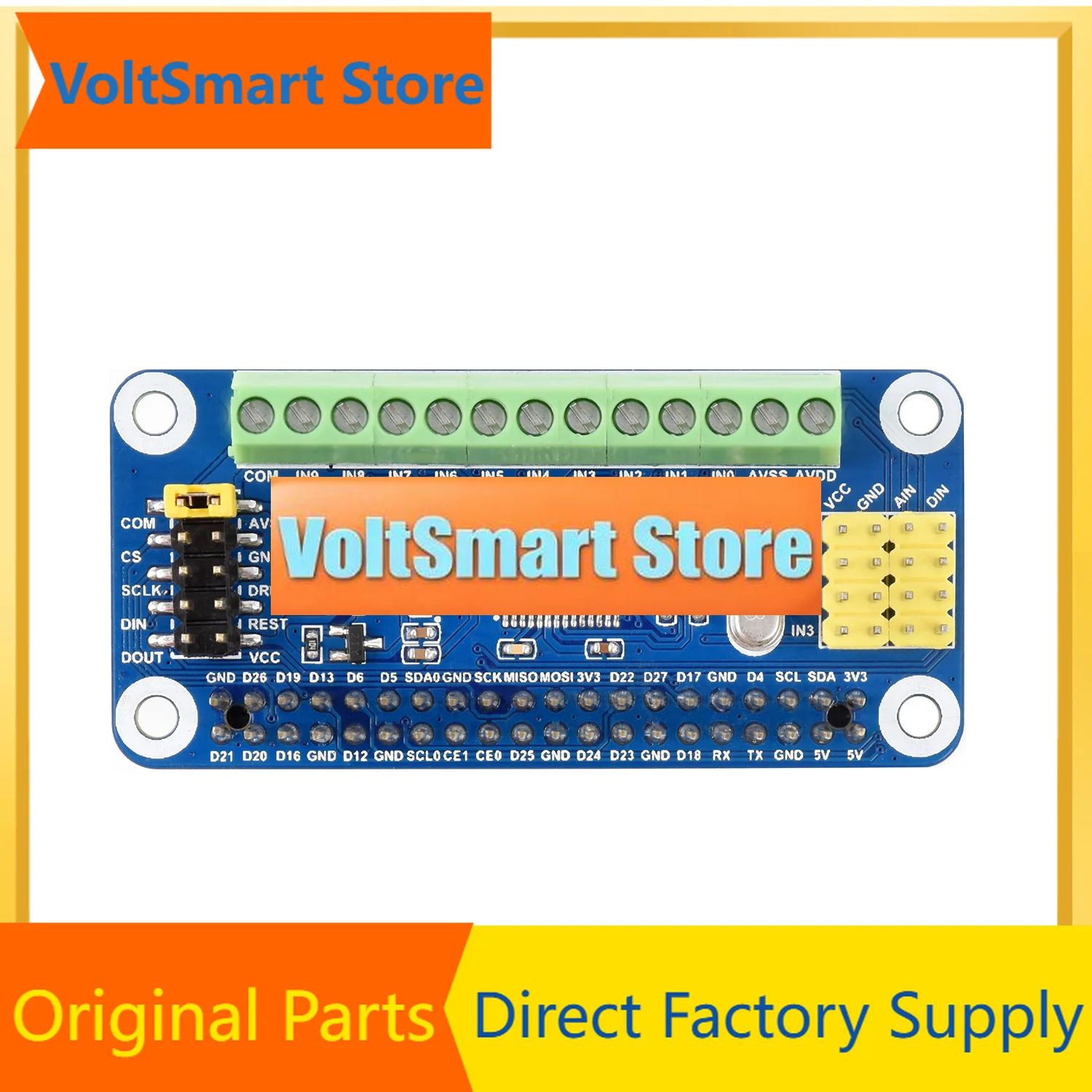 VoltS10-Channel 32Bit ADC HAT Expansion Board For RasPi RPI Raspberry Pi Zero 2 W 3 4 Model B 5 Analog-to-Digital Converter Proj