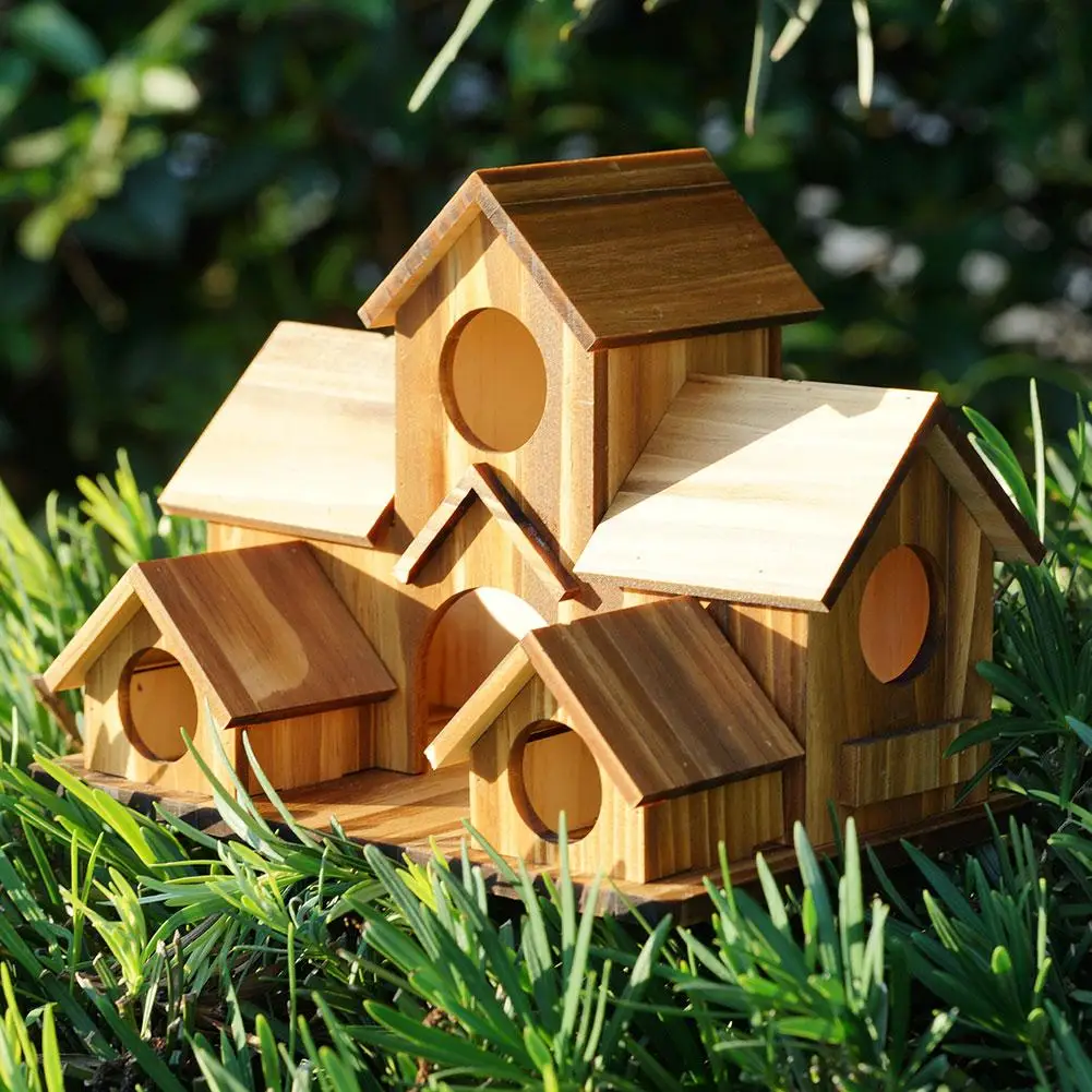 Bird Houses For Outside,Outdoor 5 Hole Bird House Room For 5 Bird Families Bluebird Finch Hanging Birdhouse For Garden