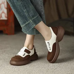 Women Casual Shoes Spring Autumn Suede Round Toe Single Shoes for Women Fashion Patchwork Leather Shoes Comfort Female Loafers