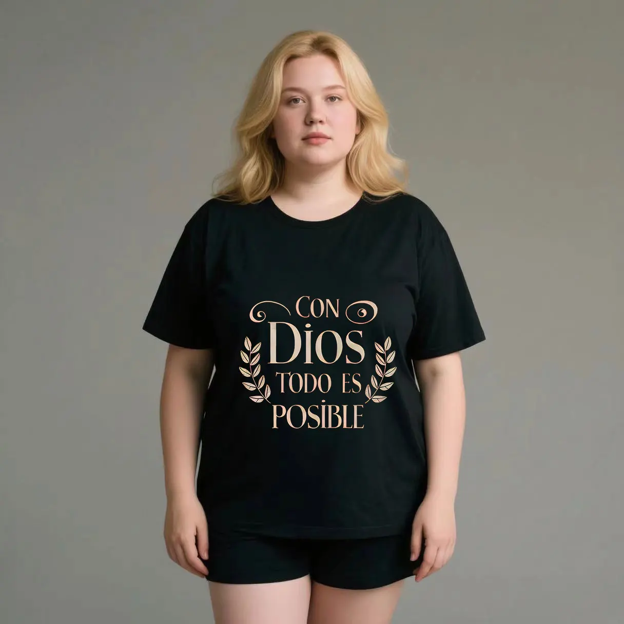 

Dios English Printing plus size Ladies' casual short sleeved T-shirt black
