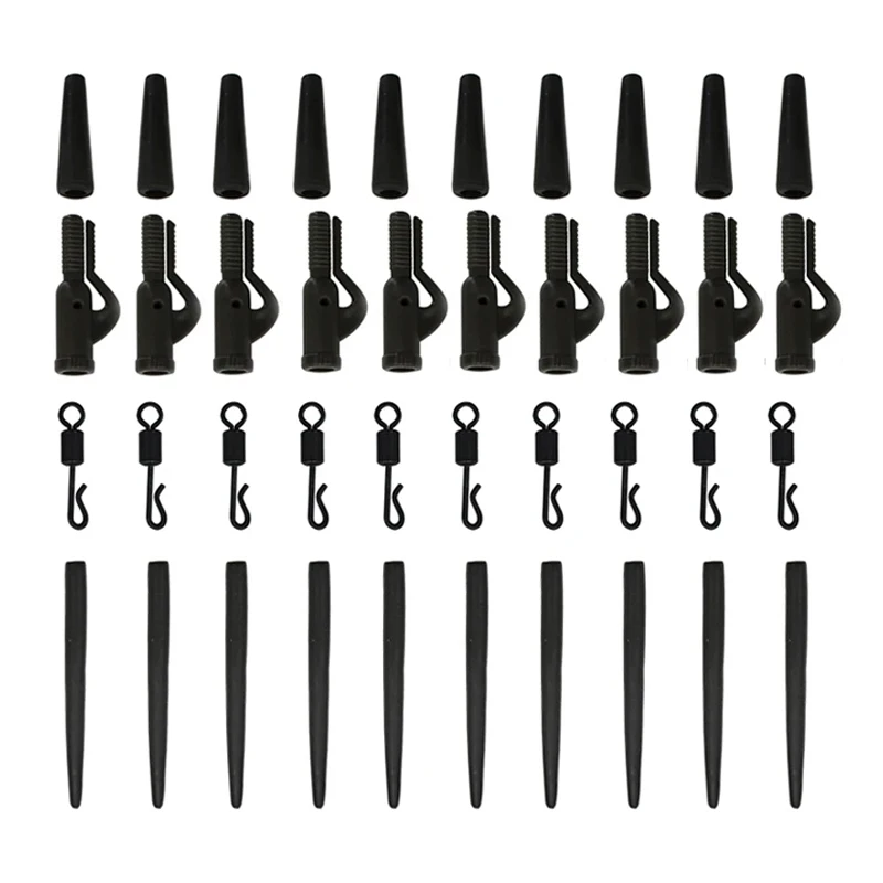 40PCS Carp Fishing Accessories Lead Clip Quick Change Swivel Tail Rubber Anti Tangle Sleeves for Carp Rigs Coarse Fishing Tackle