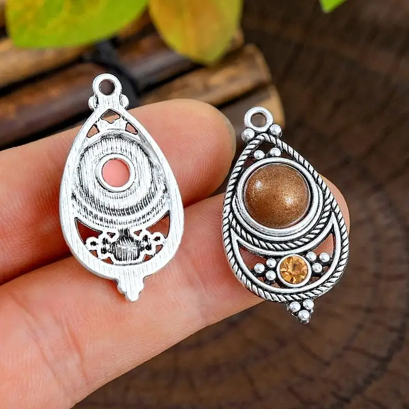 Vintage Ethnic Bohemia Stone Setting Pendants For Women Earrings Necklaces Charms For DIY Making Jewelry Accessories