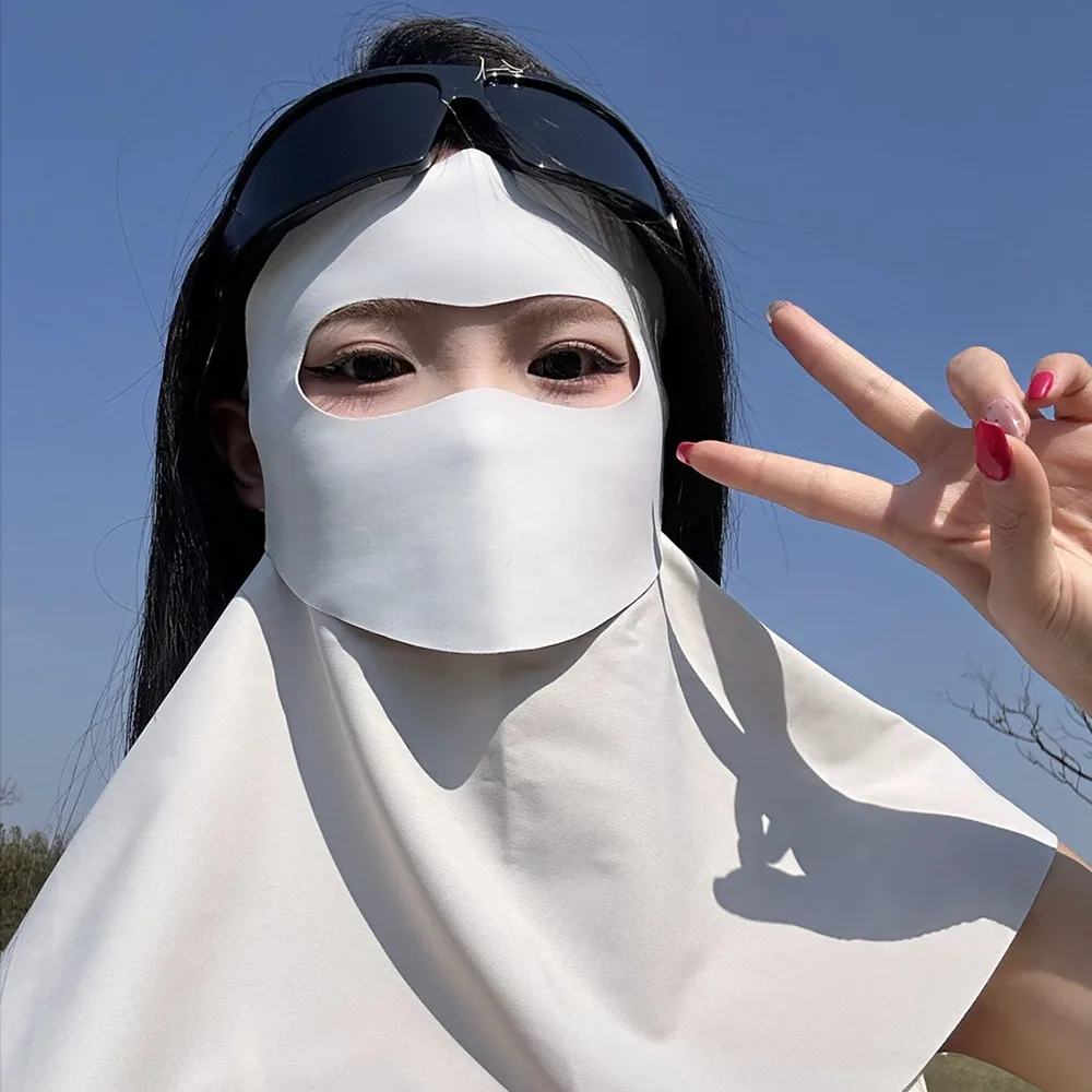 Sunshade Breathable Full-Face Sunscreen Veil Summer Anti UV Ice Silk Face Cover Outdoor UPF 50+ Neck Wrap Cover Woman Man