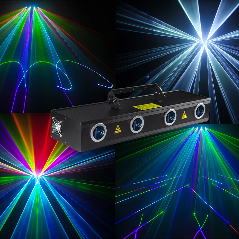 

DJ Party Disco Stage Lighting 4 Head Stage Laser Animation Beam Light RGB Full Color Four Lens Laser Light