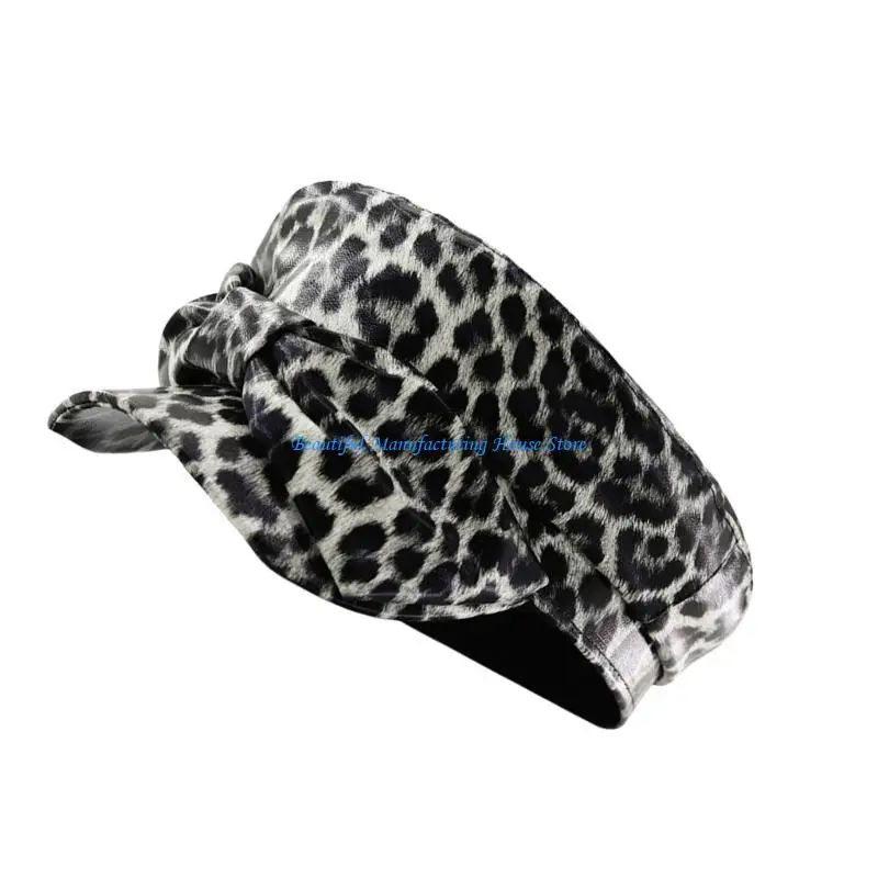 E56A Sofisticado Sombrero Cuero PU Leopardo Sombrero Pintor Cuero Informal con Leopardo para Uso Diario