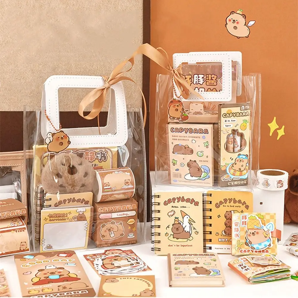 70/73/105pcs Cartoon Capybara Stationery Set Capybara-themed Kawaii Capybara Sticky Notes with PVC Bag Soft Grip Pens