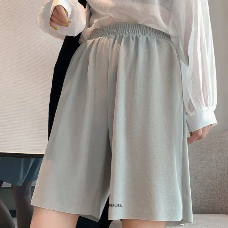 Large Size 7XL 150KG Ice Silk Women Shorts Solid Summer Ladies Pleat Short Pants High Waist Streetwear Half Pant for Female