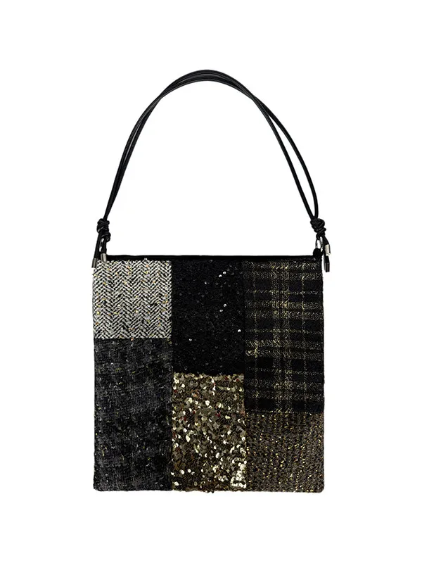 2026 New French Original High-end Splicing Sequins Large Capacity Commuting Retro Casual Versatile Shoulder Bag For Women Trendy