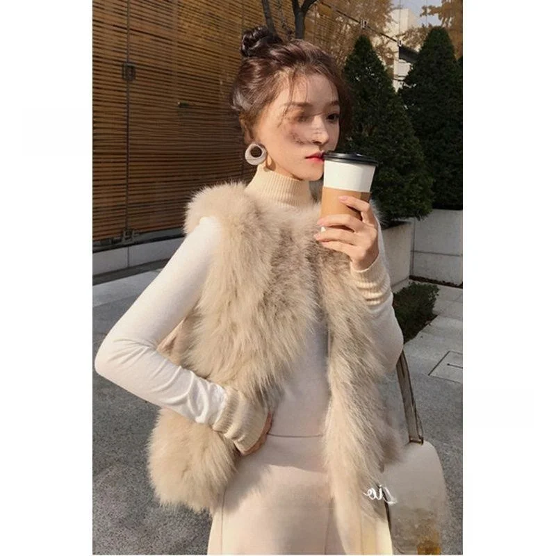 ort Thi Plu Imitation Fur Vest Women's Svel round Ne Vest  Fur Coating Lightweight Mature Sle Summer New
