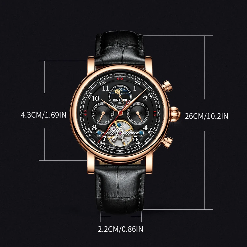 Kinyued Luxury Brand Watch Hollow Design Multifunction Leather Strap Business Watch For Men Waterproof Hand Clock